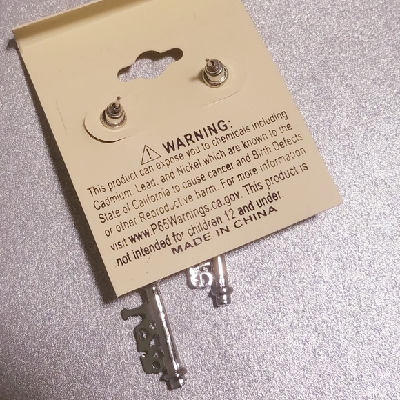 NWT Key LOVE Stud Earrings (Silver Tone) - Picture 4 of 6